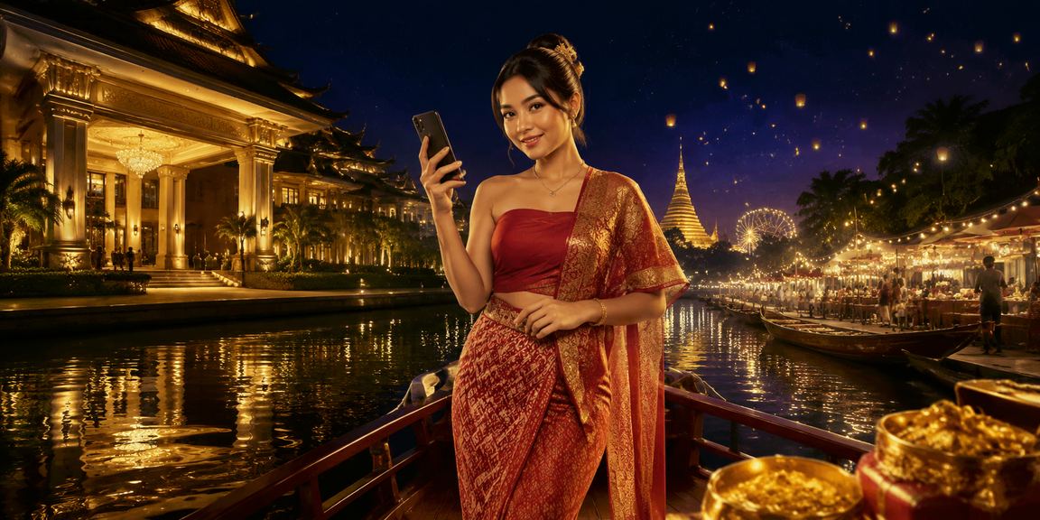 အင်းလေးကန်နောက်ခံများဖြင့် ဖုန်းမှ တိုက်ရိုက်ကာစီနို ကစားနေသော ပုံ